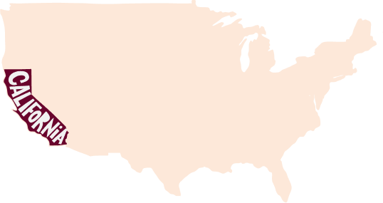 Mapa dos estados únidos que indicando o estado da California